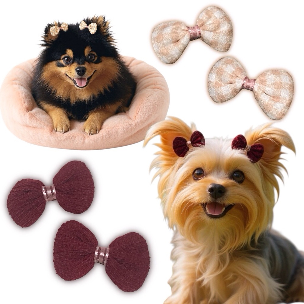 Ouchless!! 2Pair of Textured Clip On Pet Hair Bows